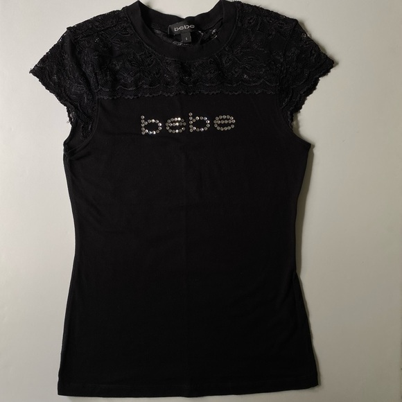 Bebe Black Lace Top S - Picture 1 of 6